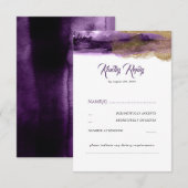 Paarse en gouden Glitter Modern Wedding RSVP Kaartje (Voorkant / Achterkant)