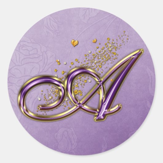 Paarse en gouden Glitter Monogram A Sticker (Voorkant)