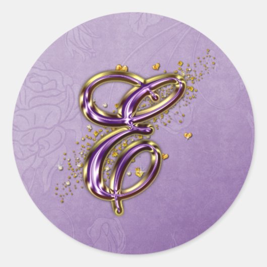 Paarse en gouden Glitter Monogram E Sticker (Voorkant)