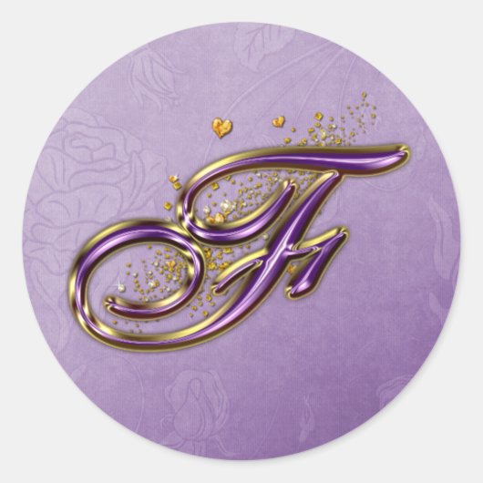 Paarse en gouden Glitter Monogram F Sticker (Voorkant)