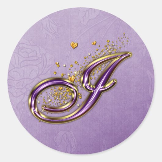 Paarse en gouden Glitter Monogram I Sticker (Voorkant)