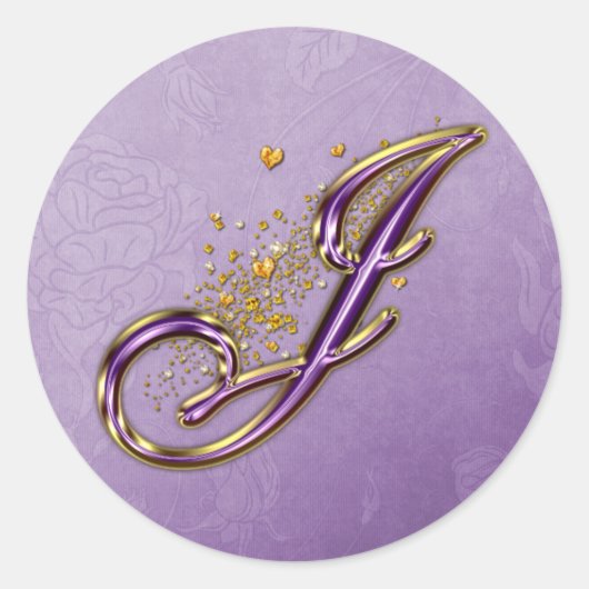 Paarse en gouden Glitter Monogram J Sticker (Voorkant)