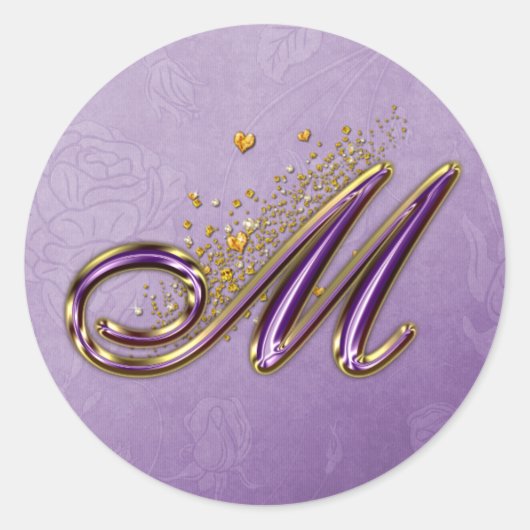 Paarse en gouden Glitter Monogram M Sticker (Voorkant)