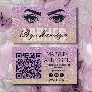 Paarse en gouden Glitter Ombre Lash Tech QR-code Visitekaartje
