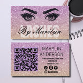 Paarse en gouden Glitter Ombre Lash Tech QR-code Visitekaartje