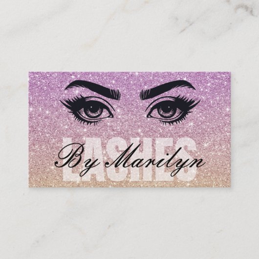 Paarse en gouden Glitter Ombre Lash Tech QR-code Visitekaartje (Voorkant)