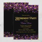 Paarse en Gouden Glitter Retirement Party Kaart (Voorkant / Achterkant)