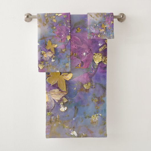 Paarse en gouden Glitter Storm Fantasy Bad Handdoek (Insitu)
