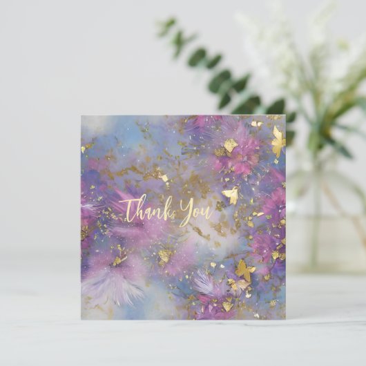 Paarse en gouden Glitter Storm Fantasy Bedankkaart (Staand voorkant)