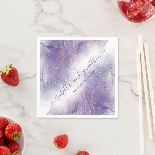 Paarse en gouden glitter Waterverf bruiloft servet (Insitu)