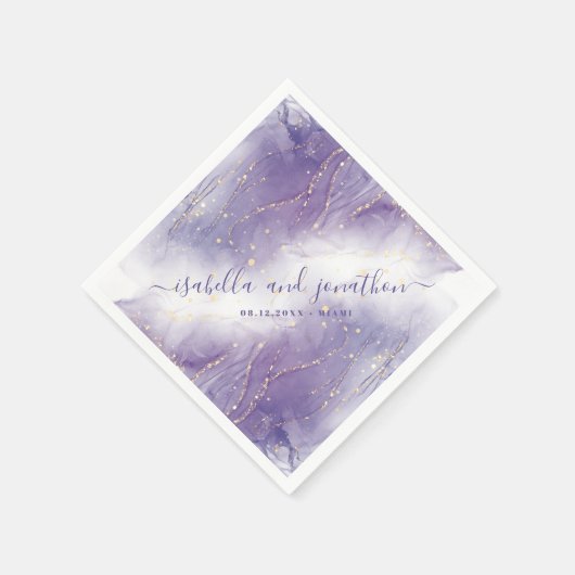 Paarse en gouden glitter Waterverf bruiloft servet (Hoek)