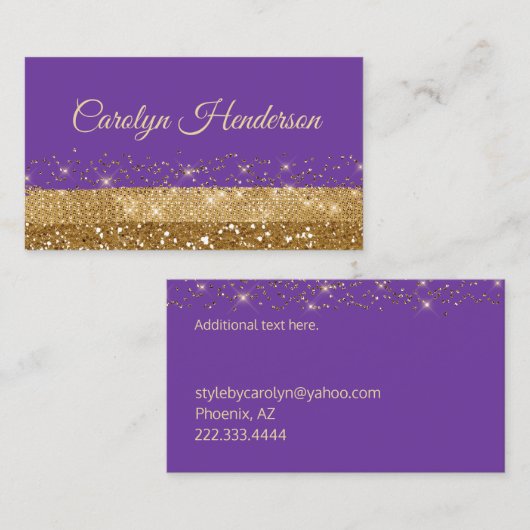 Paarse en gouden Glitterij Visitekaartje (Voorkant / Achterkant)