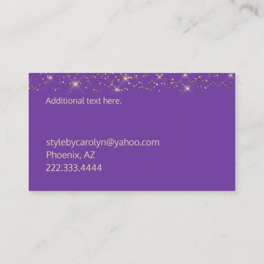 Paarse en gouden Glitterij Visitekaartje (Achterkant)