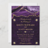 Paarse en gouden glitters agaten bruiloft kaart (Voorkant)