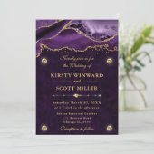 Paarse en gouden glitters agaten bruiloft kaart (Staand voorkant)