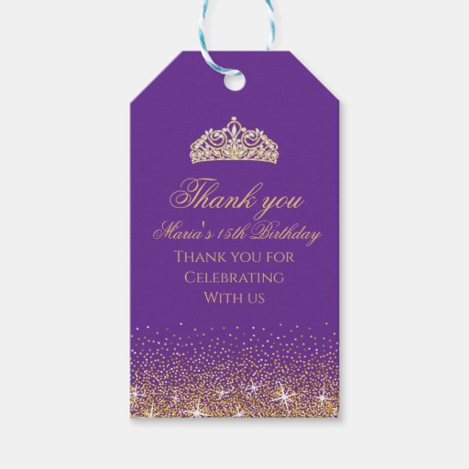 Paarse en gouden glitters, bedankt labels cadeaulabel (Voorkant)