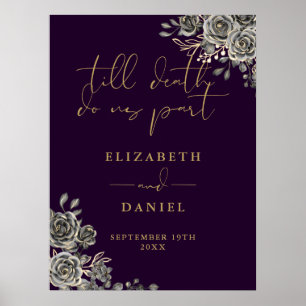 Paarse En Gouden Gothische Rozen Bloemen Huwelijks Poster