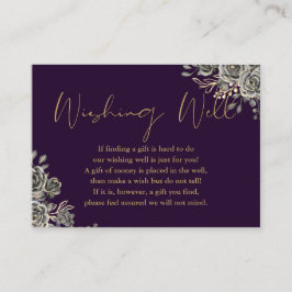 Paarse en gouden gotische bloemrijke wensput-huwel informatiekaartje