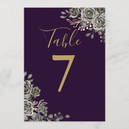 Paarse en gouden gotische trouwtafel nummer kaart