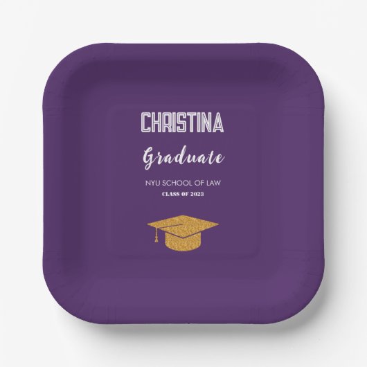 Paarse en gouden Graduation Cap Papieren Bordje (Voorkant)
