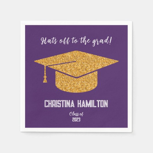 Paarse en gouden Graduation Cap Servet (Voorkant)