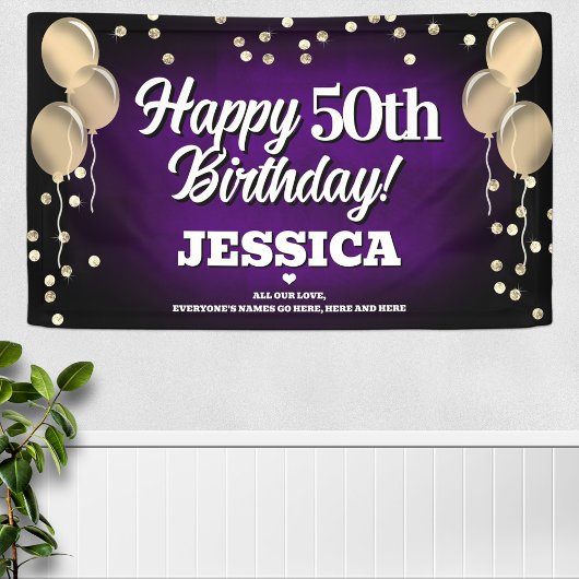 Paarse en gouden Happy Birthday Banner