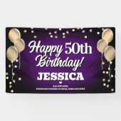 Paarse en gouden Happy Birthday Banner (Horizontaal)