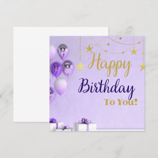 Paarse en gouden Happy Birthday Kaart Design (Voorkant / Achterkant)