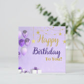 Paarse en gouden Happy Birthday Kaart Design (Staand voorkant)