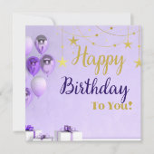 Paarse en gouden Happy Birthday Kaart Design (Voorkant)