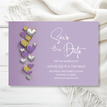 Paarse en Gouden Hartjes Huwelijk Save the Date