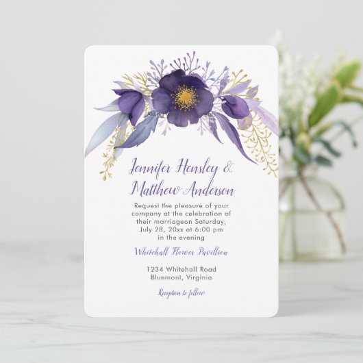 Paarse en gouden Helleborus Waterverf Bloemen Kaart (Staand voorkant)