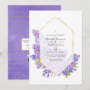 Paarse en gouden herbarium QR-code RSVP-huwelijk Kaart