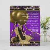 Paarse en gouden hoge hakken verjaardagsfeestje kaart (Staand voorkant)