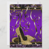 Paarse en gouden hoge hakken verjaardagsfeestje kaart (Achterkant)