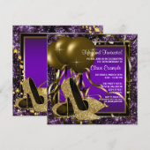 Paarse en gouden hoge hakken vrouwen verjaardagsfe kaart (Voorkant / Achterkant)