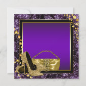 Paarse en gouden hoge hakken vrouwen verjaardagsfe kaart (Achterkant)