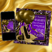 Paarse en gouden hoge hakken vrouwen verjaardagsfe kaart