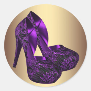 Paarse en gouden hooggehakte schoenstickers ronde sticker