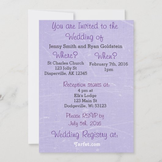 Paarse en gouden huwelijksuitnodigingen kaart (Achterkant)