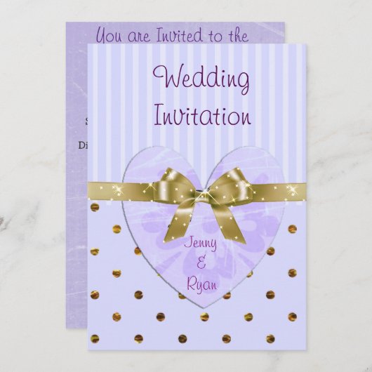 Paarse en gouden huwelijksuitnodigingen kaart (Voorkant / Achterkant)