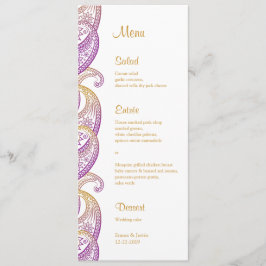 Paarse en gouden indiaanse paisley bruiloft menu