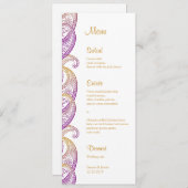 Paarse en gouden indiaanse paisley bruiloft menu (Voorkant / Achterkant)
