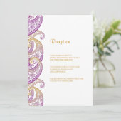 Paarse en gouden indiaanse paisley bruiloft recept kaart (Staand voorkant)