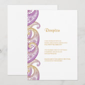 Paarse en gouden indiaanse paisley bruiloft recept kaart (Voorkant / Achterkant)