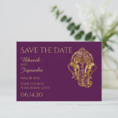 Paarse en gouden Indiase bruiloft Save the Date (Staand voorkant)