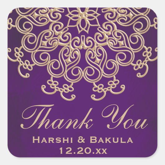 PAARSE EN GOUDEN INDIASE GEÏNSPIREERD DANK U LABEL (Voorkant)