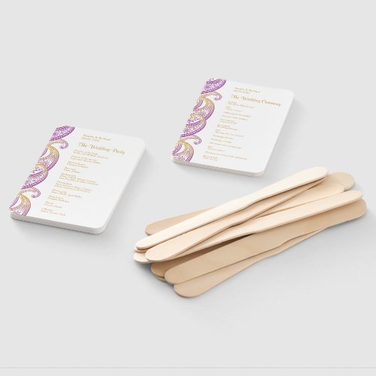 Paarse en gouden Indiase Paisley bruiloft programm Handwaaier (Niet-gemonteerd)