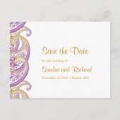 Paarse en gouden Indiase Paisley Save the Date Aankondigingskaart (Voorkant)