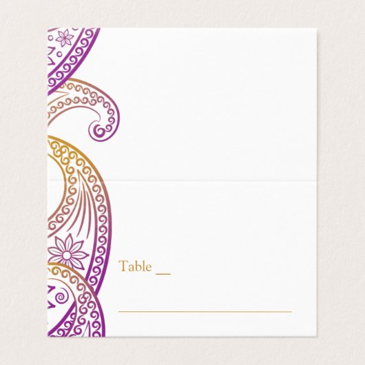 Paarse en Gouden Indiase Paisley Trouwplaatskaart Visitekaartje (Buitenkant ongevouwen)